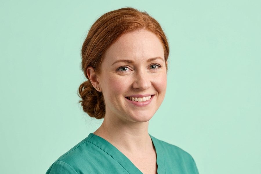 Smiling nurse practitioner holding a tablet